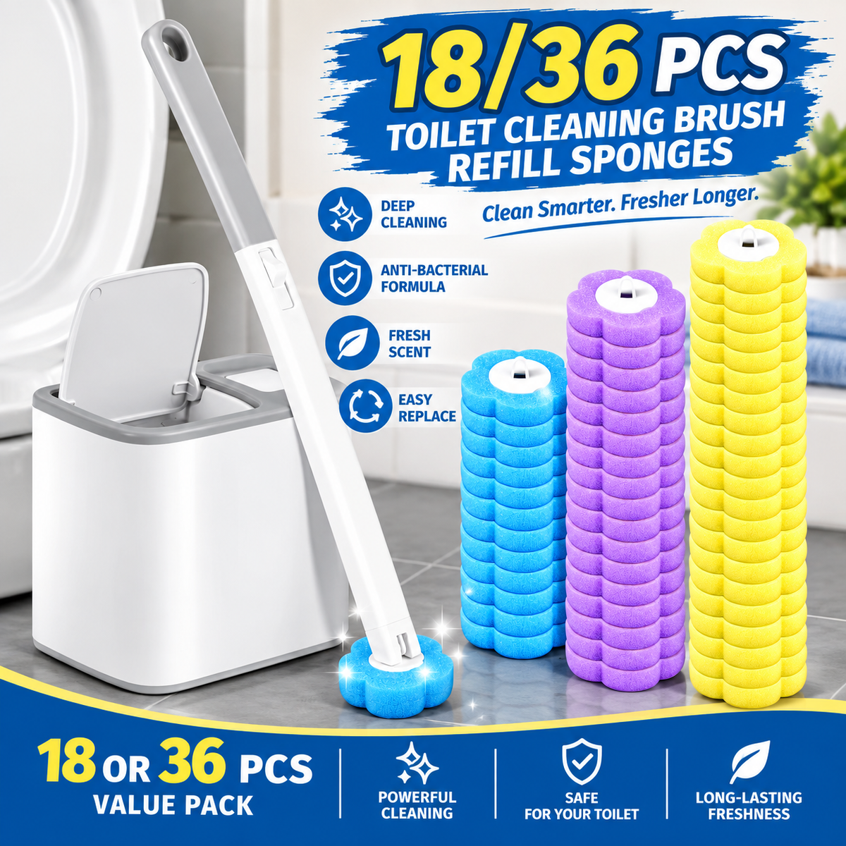 18/36Pcs Toilet Brush With Disposable Replacement Head Kits Upgrade Long Handle Bathroom Cleaning Brush For Home Wc Accessories