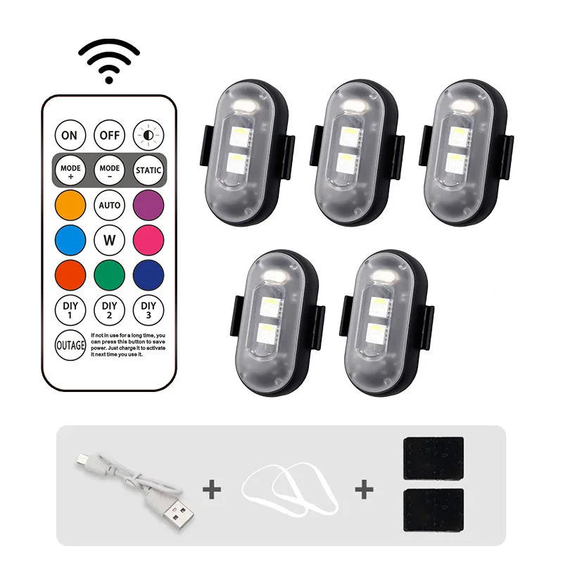6PCS Waterproof Wireless LED Strobe Lights 8 Colors USB Charging Remote Control Car Motorcycle Drone Aircraft Bike Accessories