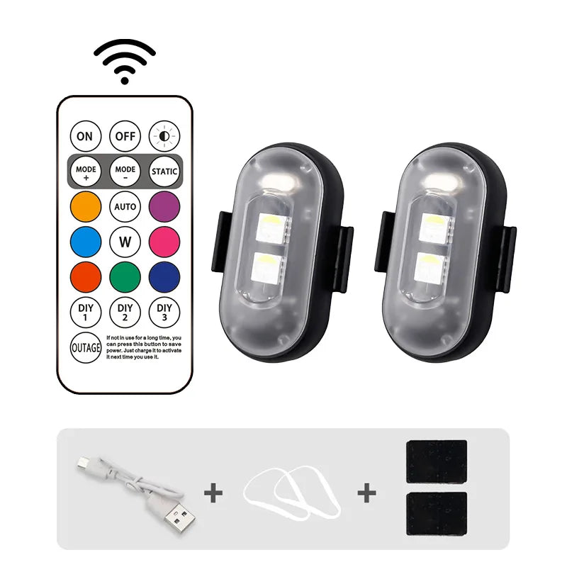 6PCS Waterproof Wireless LED Strobe Lights 8 Colors USB Charging Remote Control Car Motorcycle Drone Aircraft Bike Accessories