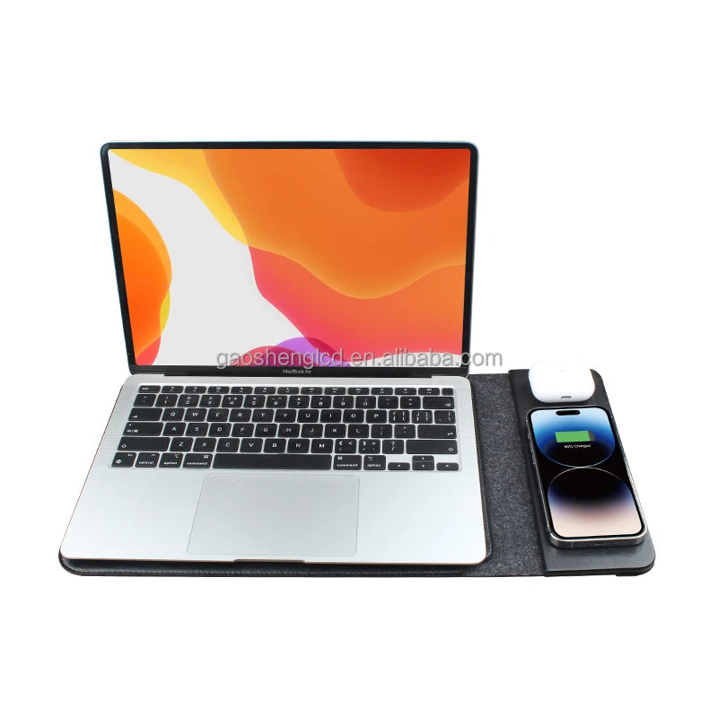 Luxury Leather Wireless Charging Laptop Sleeve Reliable 15W Fast Charging Laptop Bags Mousepad14 -16inch Foldable Charger