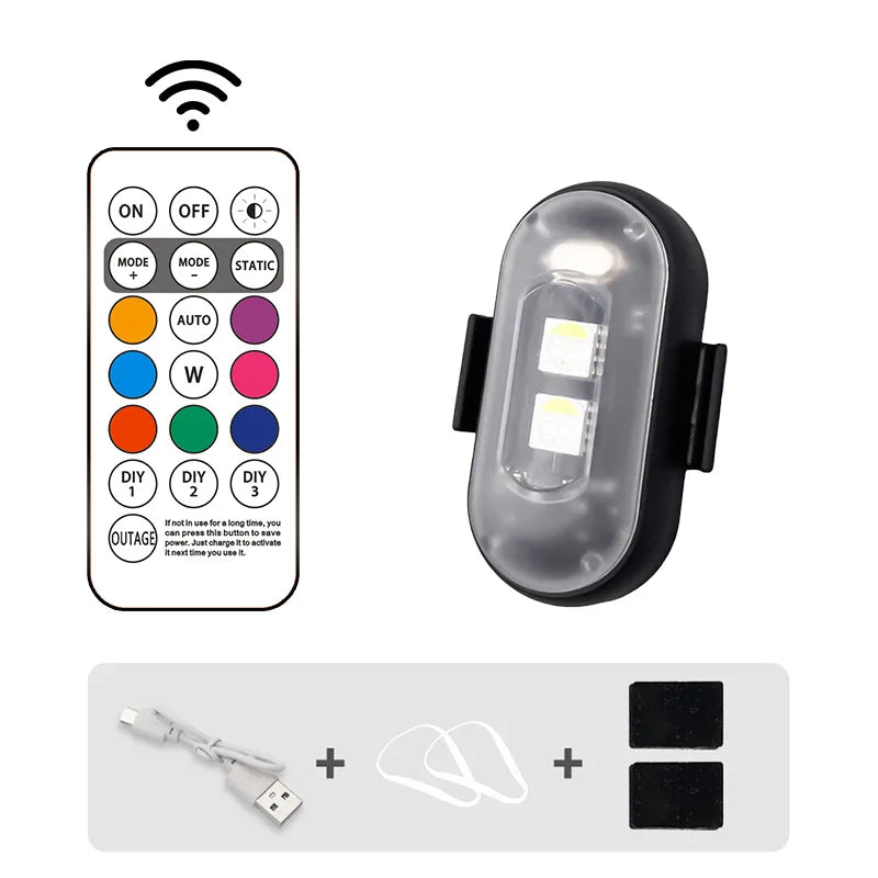 6PCS Waterproof Wireless LED Strobe Lights 8 Colors USB Charging Remote Control Car Motorcycle Drone Aircraft Bike Accessories