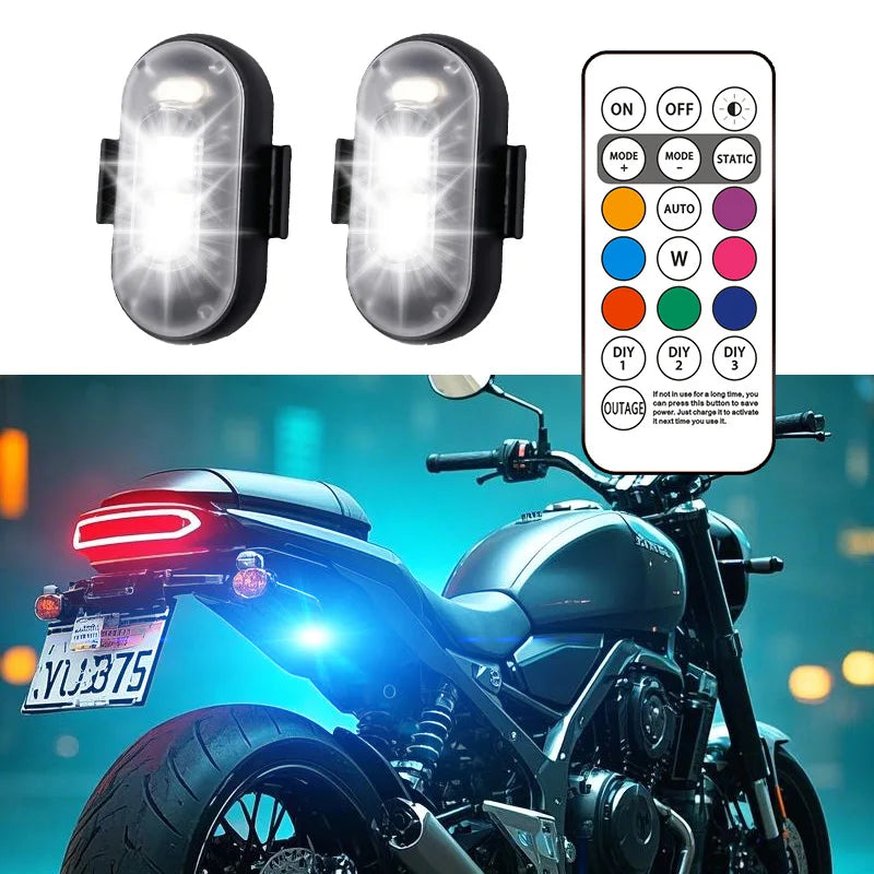 6PCS Waterproof Wireless LED Strobe Lights 8 Colors USB Charging Remote Control Car Motorcycle Drone Aircraft Bike Accessories