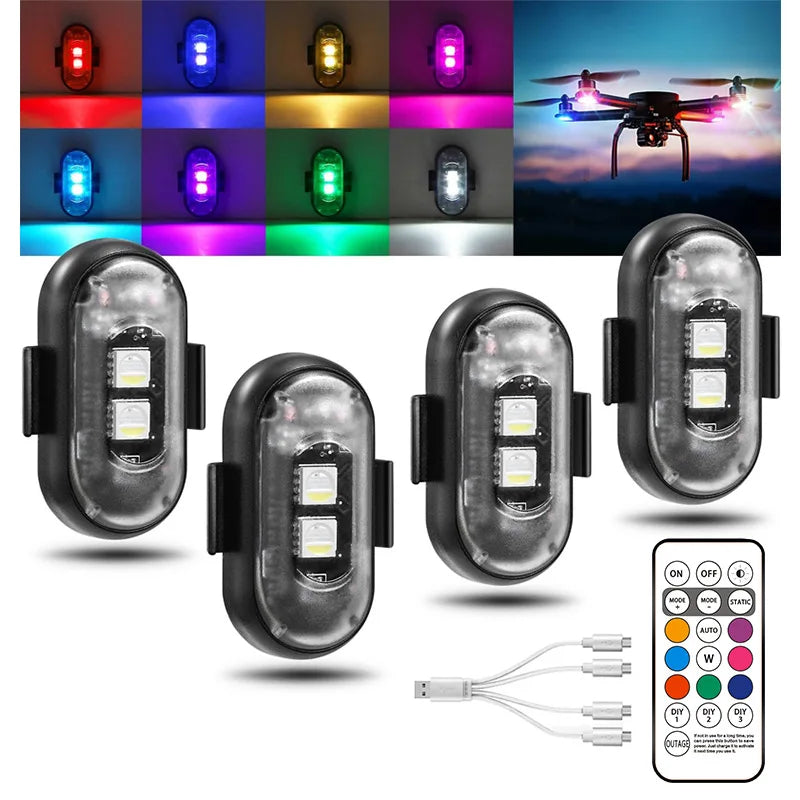 6PCS Waterproof Wireless LED Strobe Lights 8 Colors USB Charging Remote Control Car Motorcycle Drone Aircraft Bike Accessories