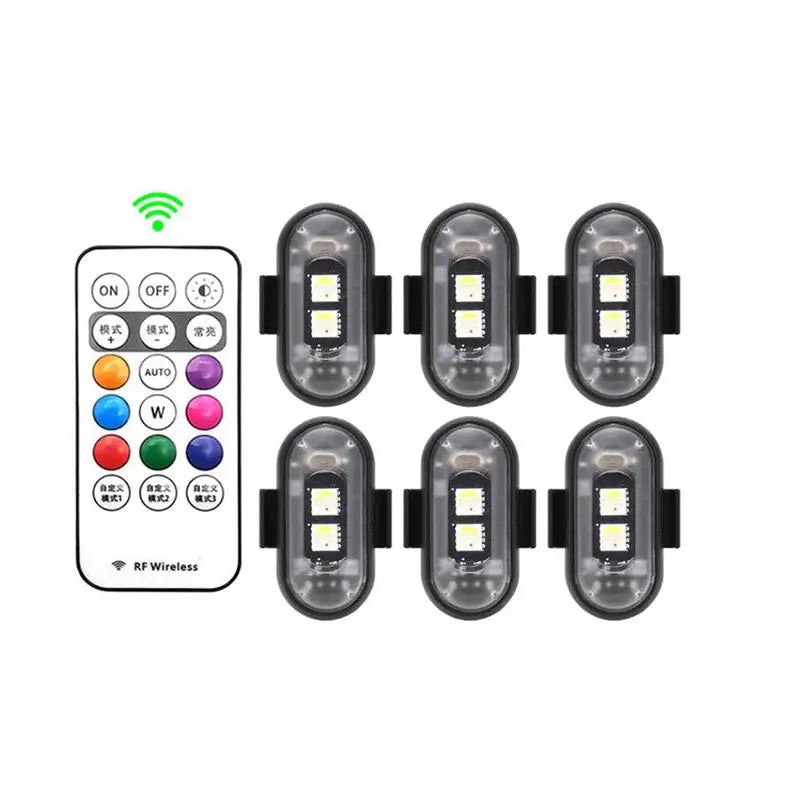 6PCS Waterproof Wireless LED Strobe Lights 8 Colors USB Charging Remote Control Car Motorcycle Drone Aircraft Bike Accessories