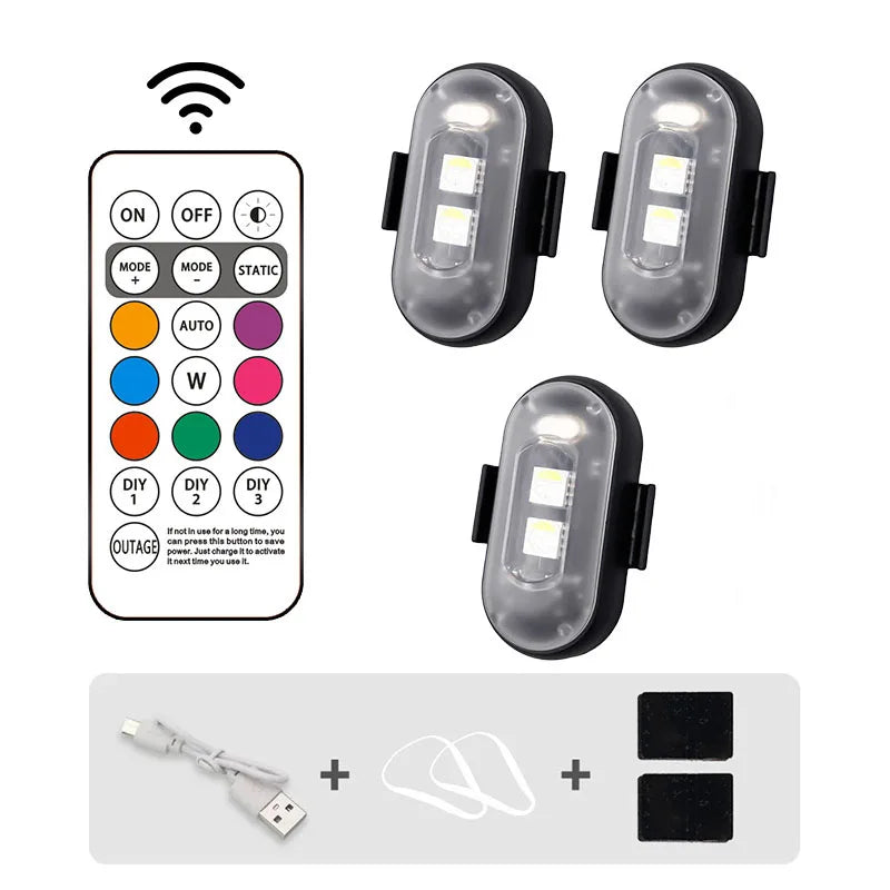 6PCS Waterproof Wireless LED Strobe Lights 8 Colors USB Charging Remote Control Car Motorcycle Drone Aircraft Bike Accessories