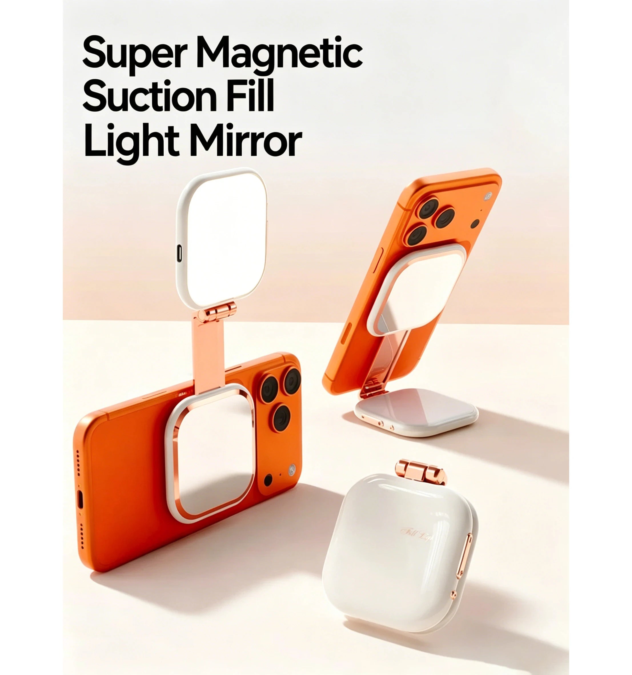 NEW Magnetic Selfie Light for iPhone Magsafe CRI97 360 LED Ring Fill Light Mirror Mini Foldable Remote Control PC Material