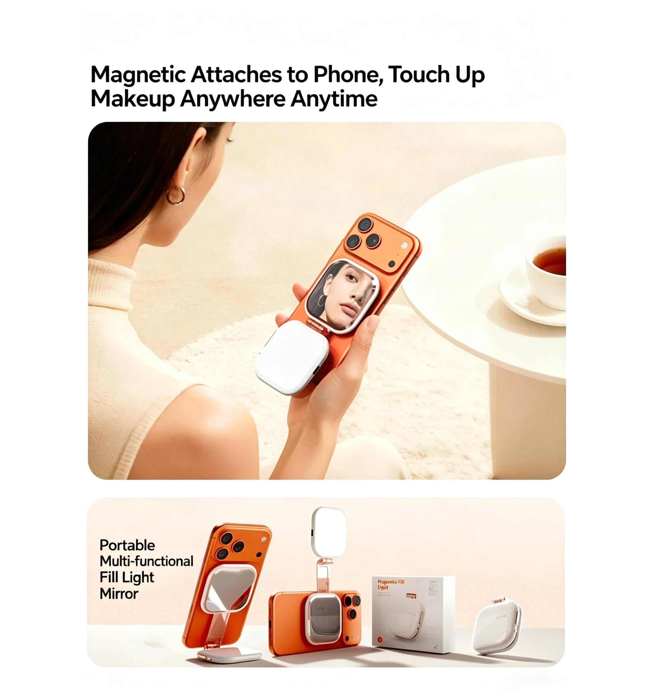 NEW Magnetic Selfie Light for iPhone Magsafe CRI97 360 LED Ring Fill Light Mirror Mini Foldable Remote Control PC Material
