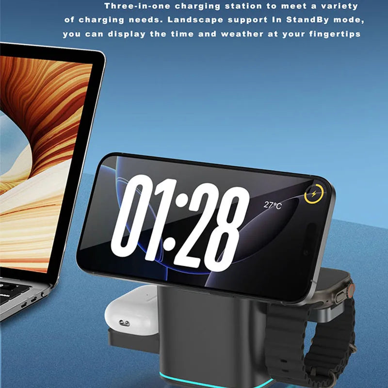 Qi2 25W 3-in-1 Magnetic Wireless Charger Stand Fast Charging For iPhone 14 15 16 17/AirPods Charger Touch Auto Rotation