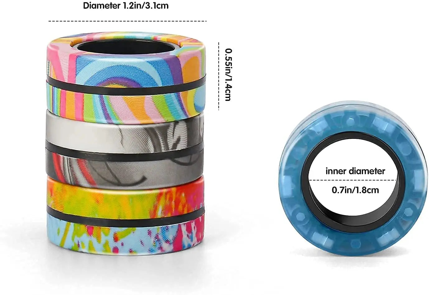 3pcs Fidget Toy Set Finger Magnetic Rings Colorful Adult Magnets Spinner Rings for Relieve Stress Anxiety Relief Therapy