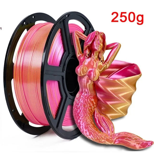 Dual Color Filament Silk PLA 1.75mm 1kg 500g 250g 3D Printer Plastic Material Two Colors Filament PLA Black Red Green Bundle New