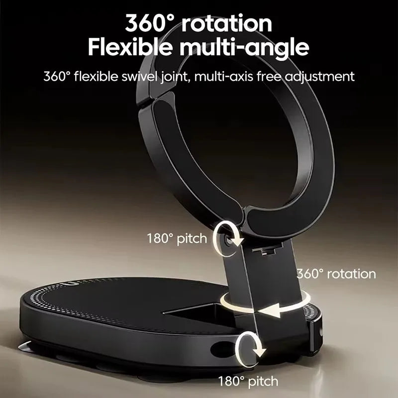 3 In1 Magnetic Foldable Phone Stand Universal 360 Rotation Desktop Mobile Holder With Suction Cups At The Bottom