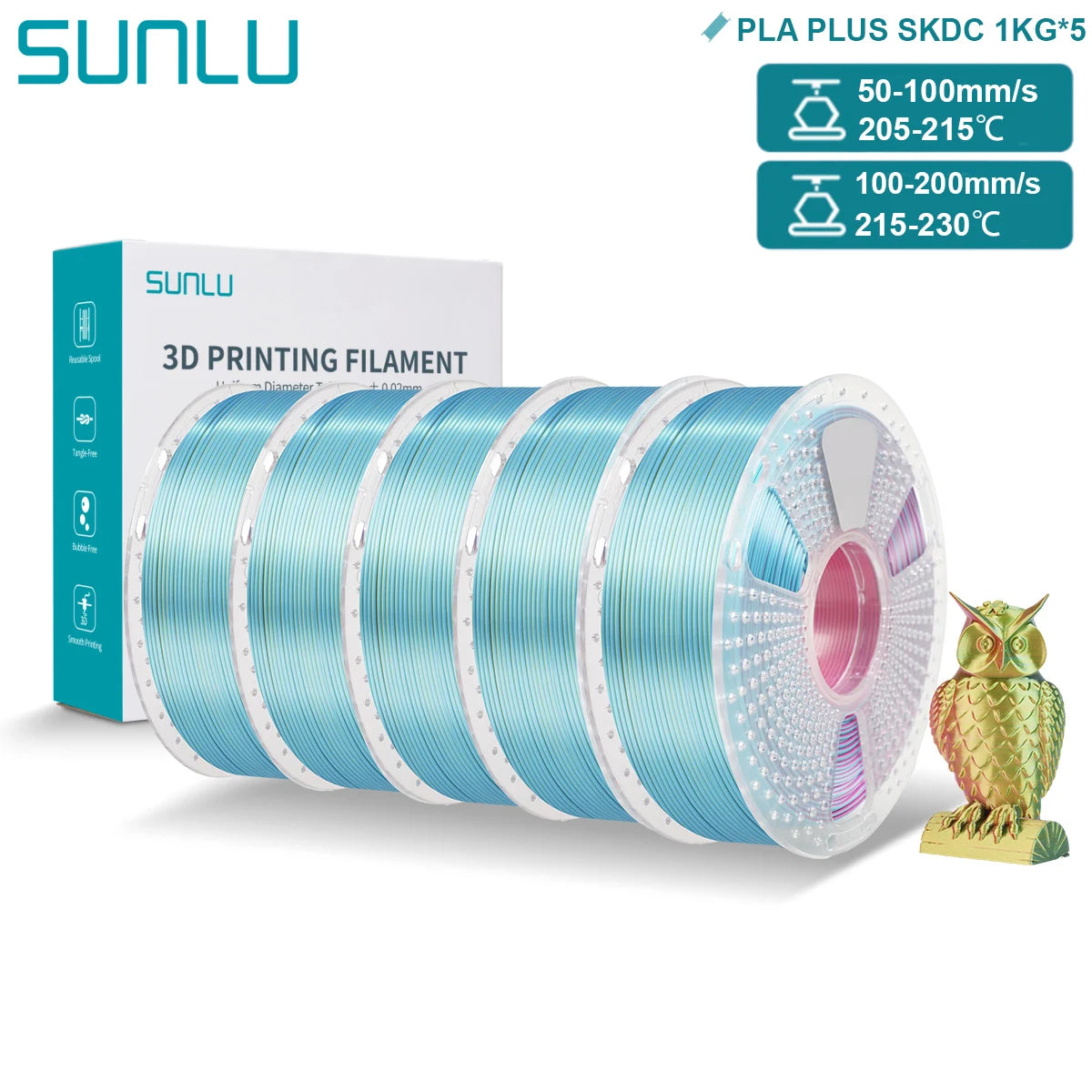 SUNLU PLA PLUS Silk 3D Printer Filament 1.75mm Double/Triple Tone Shiny Silk Textures Gradient Colors for Most FDM 3D Printers