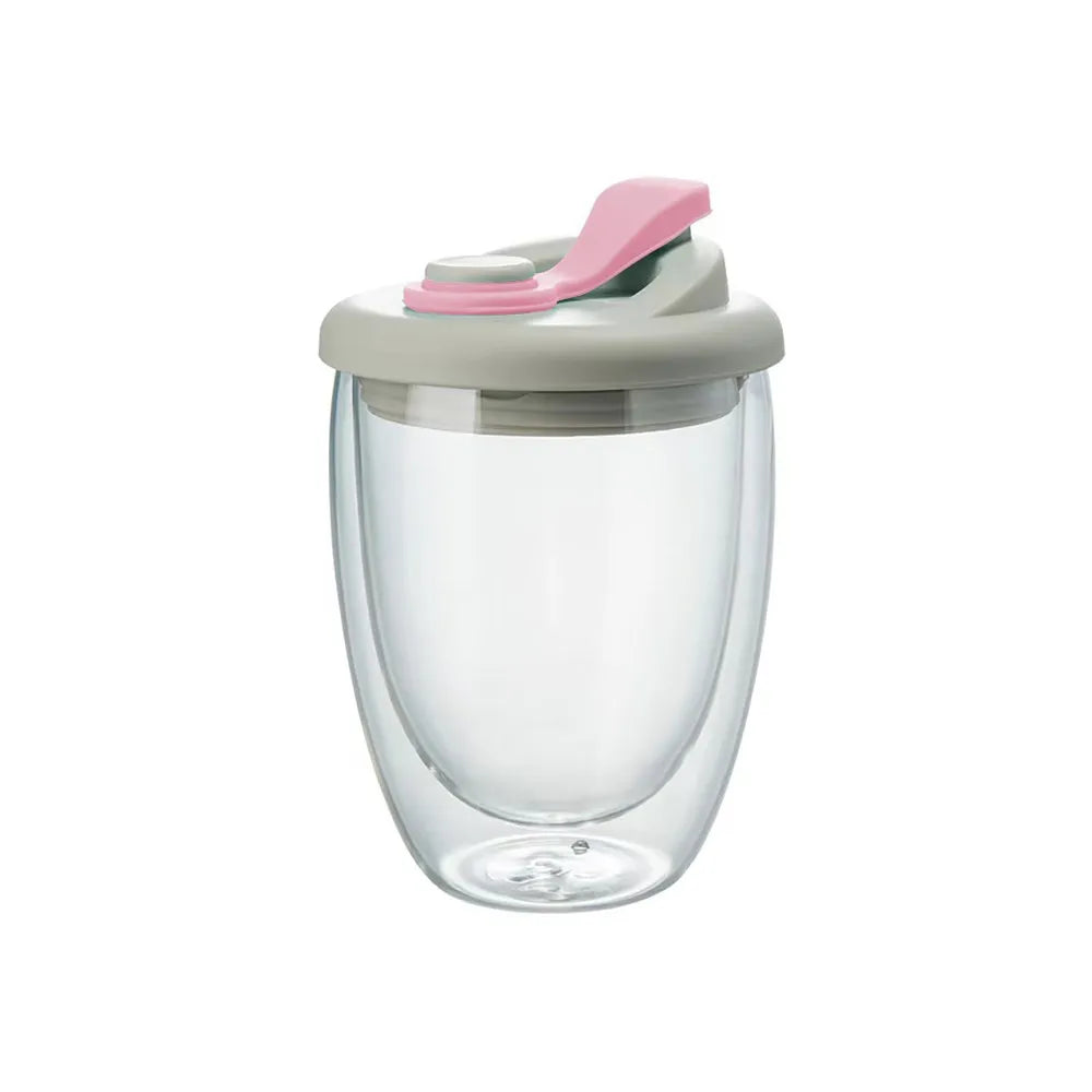 Cute Portable Water Cup Double Wall Glass Cup With Leak-Proof LidTransparent Insulated Coffee Cups Milk Tea Juice Mug Dinkware