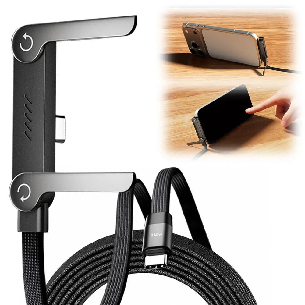 Foldable Charging Cable With Integrated Stand Fast Charging Cable Phone Tablet 240W Ultra-Fast Data Cable Phone Holder