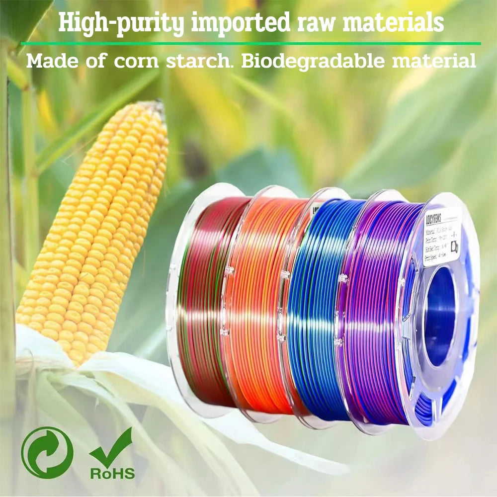 Dual Color Filament Silk PLA 1.75mm 1kg 500g 250g 3D Printer Plastic Material Two Colors Filament PLA Black Red Green Bundle New