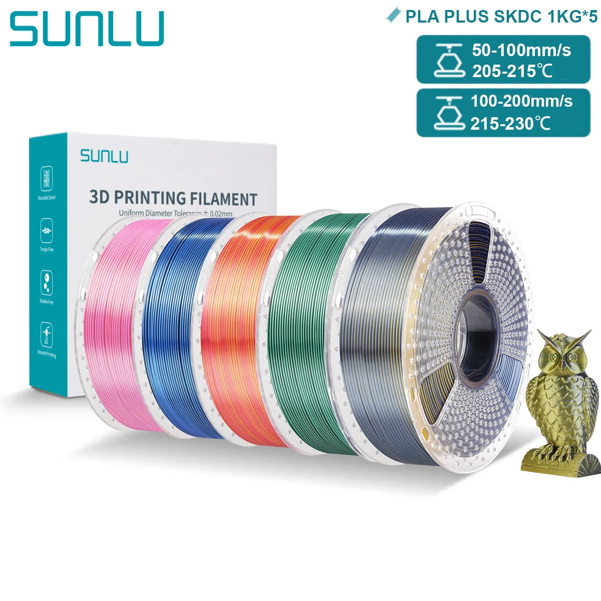 SUNLU PLA PLUS Silk 3D Printer Filament 1.75mm Double/Triple Tone Shiny Silk Textures Gradient Colors for Most FDM 3D Printers