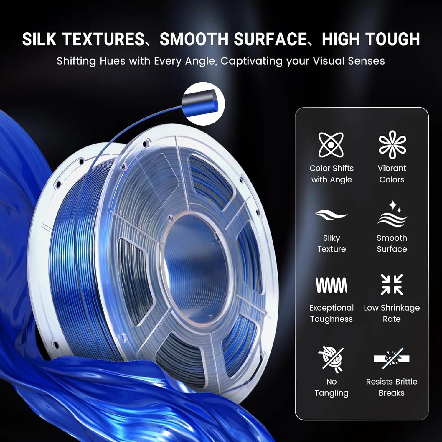SUNLU PLA PLUS Silk 3D Printer Filament 1.75mm Double/Triple Tone Shiny Silk Textures Gradient Colors for Most FDM 3D Printers