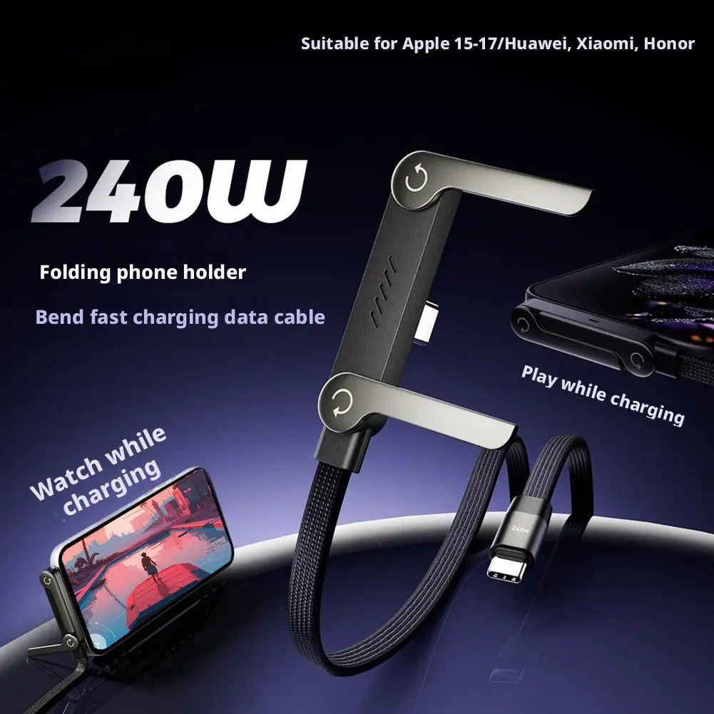 Foldable Charging Cable With Integrated Stand Fast Charging Cable Phone Tablet 240W Ultra-Fast Data Cable Phone Holder