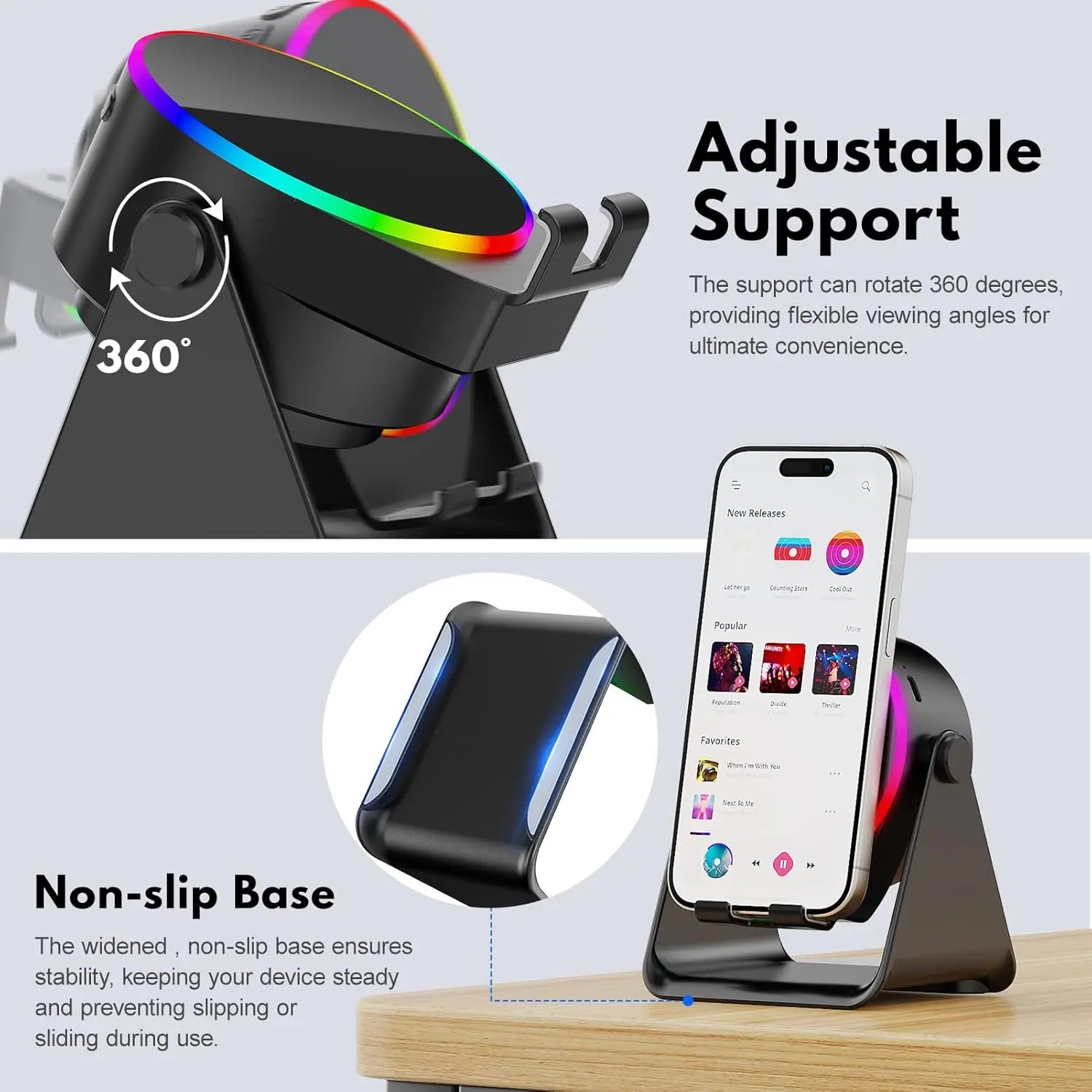 5 In 1 RGB Powerful Bluetooth Wireless Speaker Mobile Phone Stands Portable HIFI Sound Subwoofer Boombox Magnetic Tablet Brack