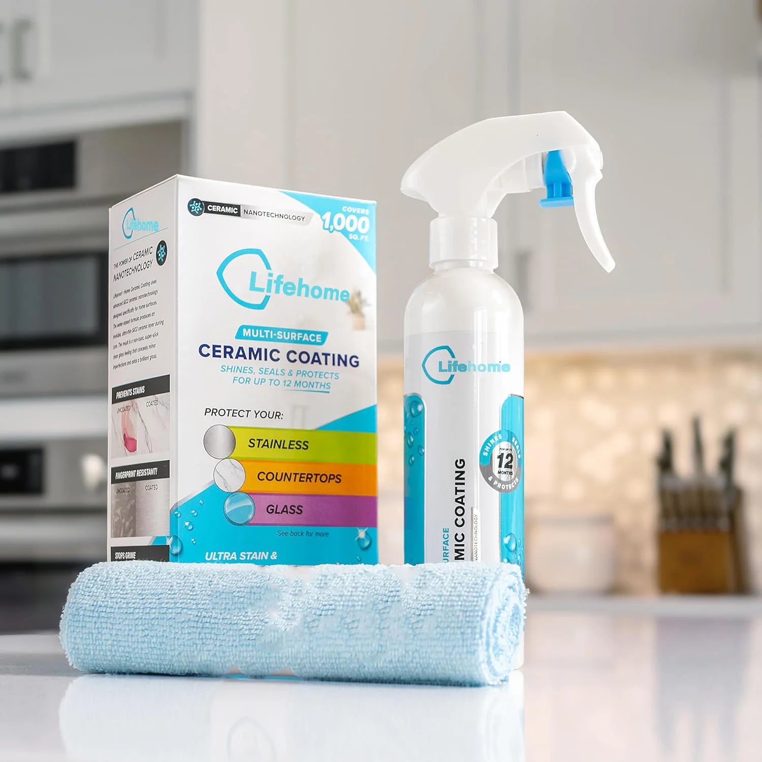Lifeproof Home Ceramic Coating Spray Kit - Protect Stainless Steel, Appliances, Countertops, Glass & More Kitchen + Bath Surfaces - Repels Stains, Grime,  Liquids & More!