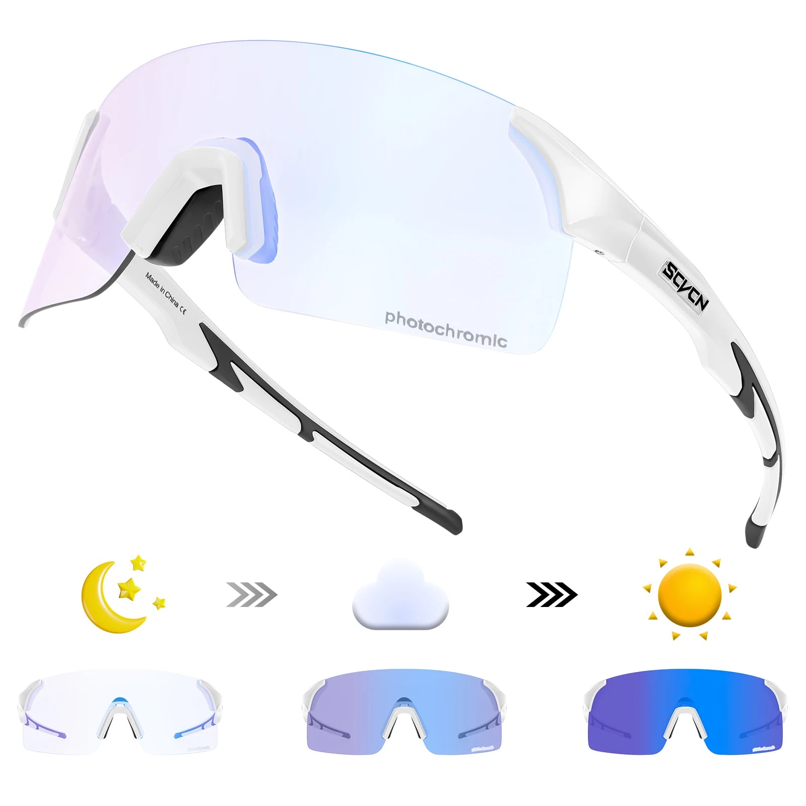 SCVCN Photochromic Cycling Sunglasses UV400 Cycling Glasses Sports Goggles Bicycle Eyewear Sunglasses Outdoor MTB Bike Glasses