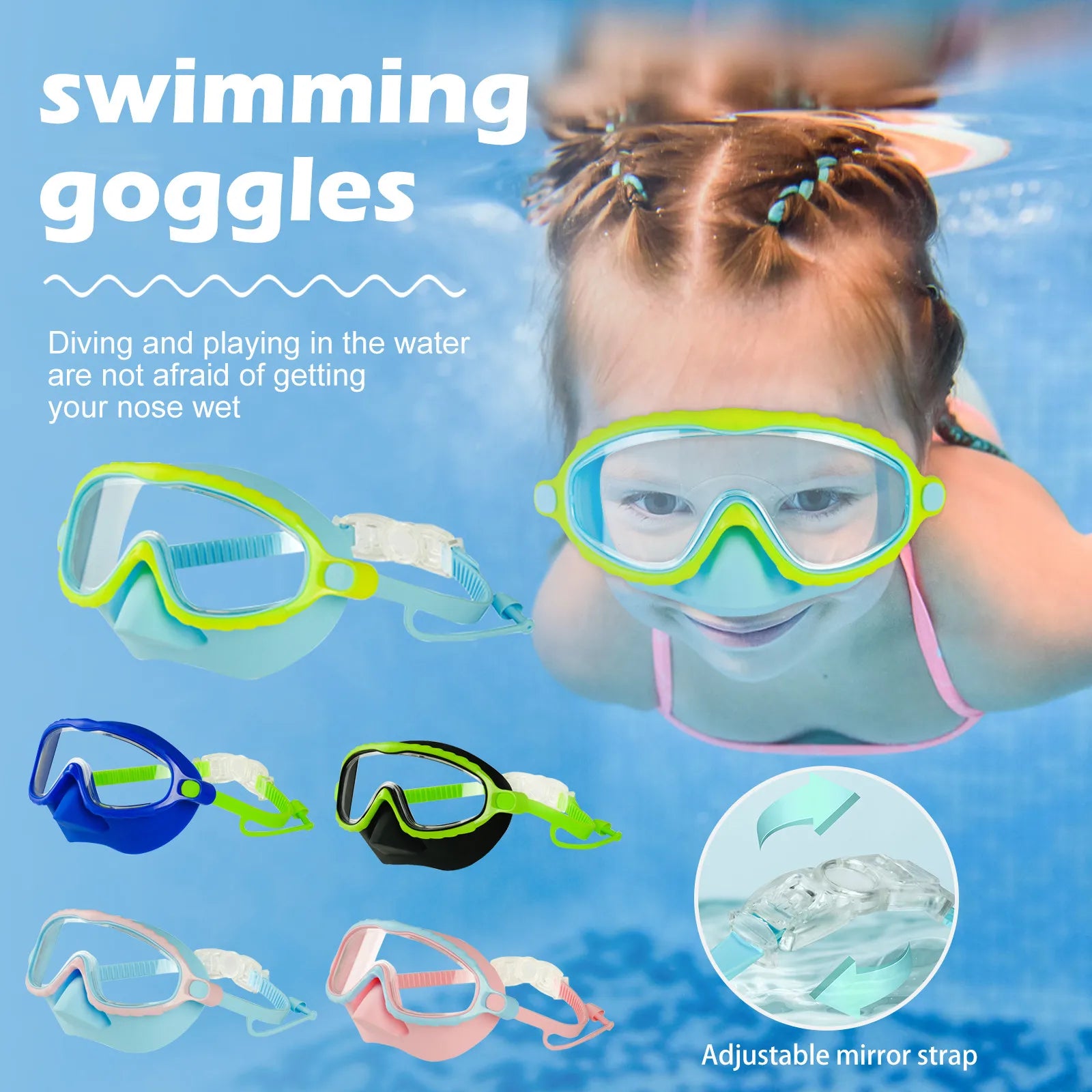 Children'S Swimming Goggles With Nose Cover, Wide Field Of View Diving Mask, Silicone Anti-Fog And Leak-Proof Large Format
