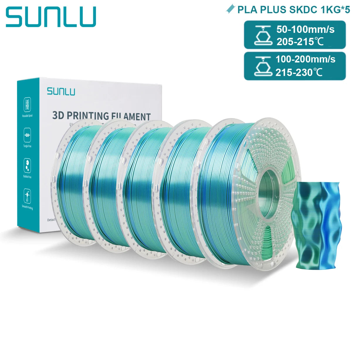 SUNLU PLA PLUS Silk 3D Printer Filament 1.75mm Double/Triple Tone Shiny Silk Textures Gradient Colors for Most FDM 3D Printers