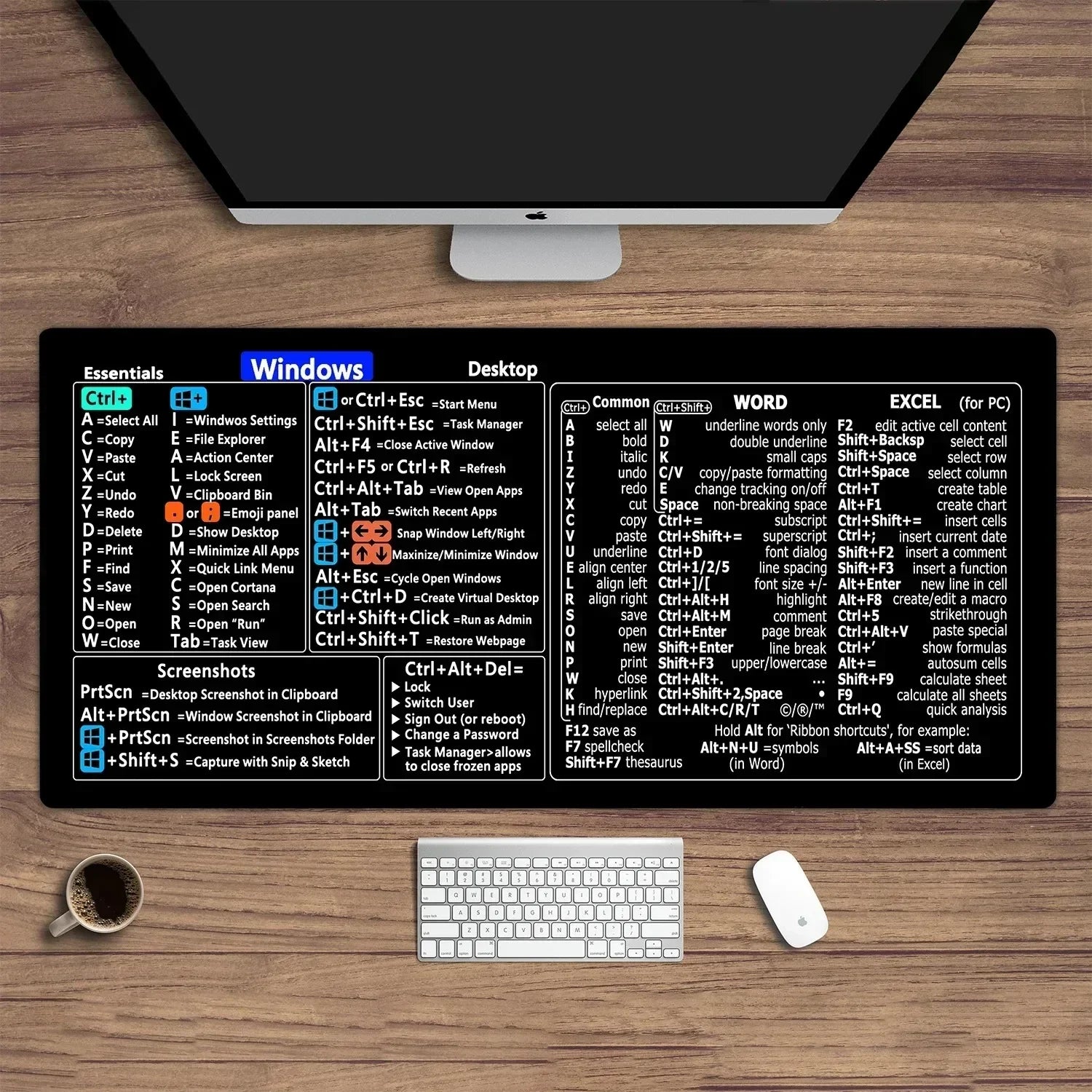 Shortcut Key Map Desk Mat Office Mouse Pad Windows and Excel Keyboard Large 1000X500 Mousepad Anti-slip Computer Rug Game Pads