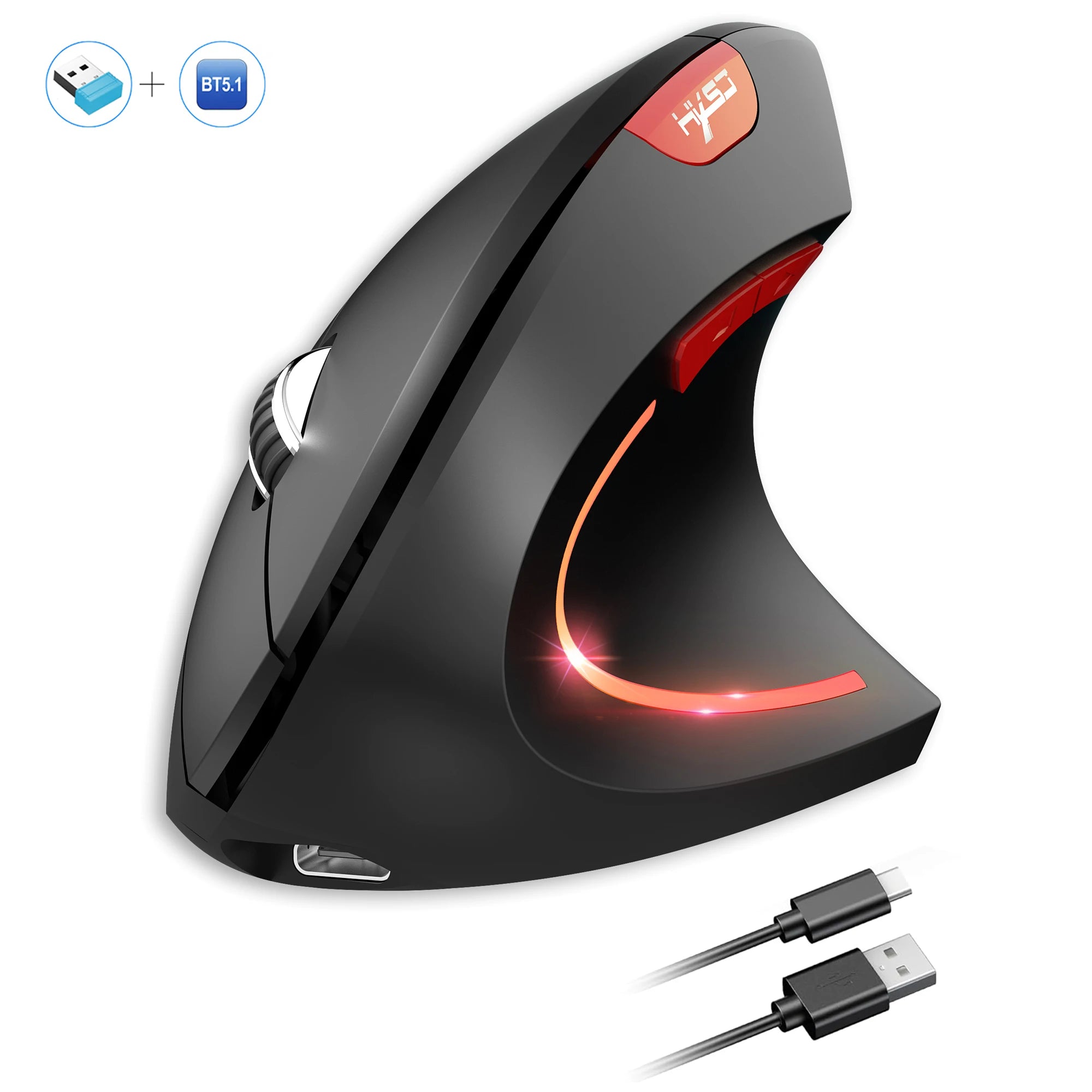 HXSJ dual mode vertical mouse ergonomic ABS 600mAh rechargeable 2400DPI  Type-c interface wireless mouse for pc