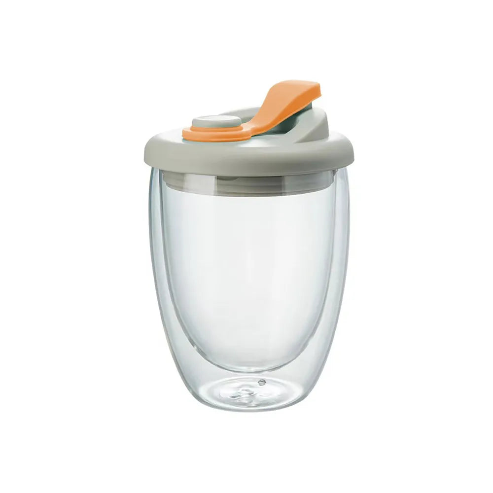 Cute Portable Water Cup Double Wall Glass Cup With Leak-Proof LidTransparent Insulated Coffee Cups Milk Tea Juice Mug Dinkware