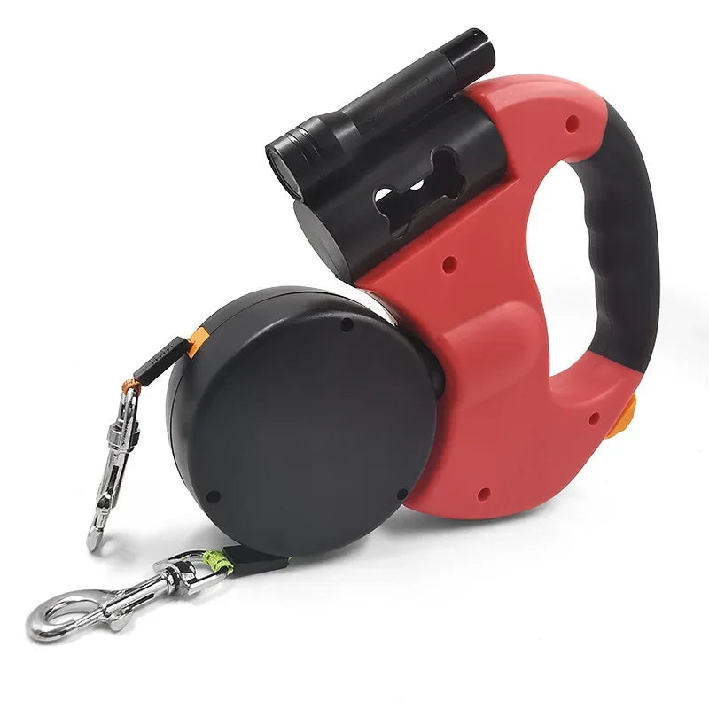 Automatic Retractable Two-End Pet Leash Dog Leash With Flashlight One Tow Two Easy To Walk Your Dog