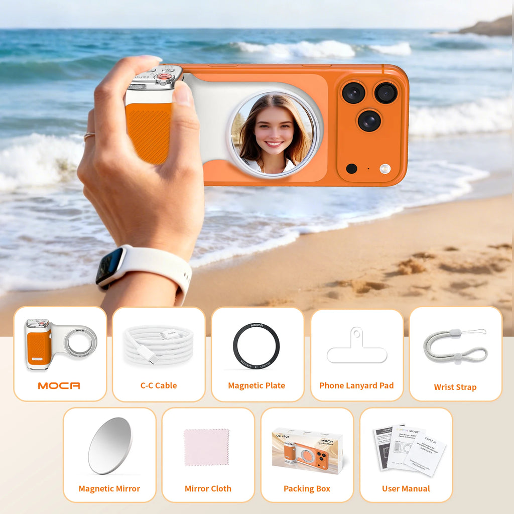 COMITOK MOCA iPhone Camera Assistant,1Click Lens Flip Shutter Grip/Detachable charging remote control+Optional Fill Light/Mirror