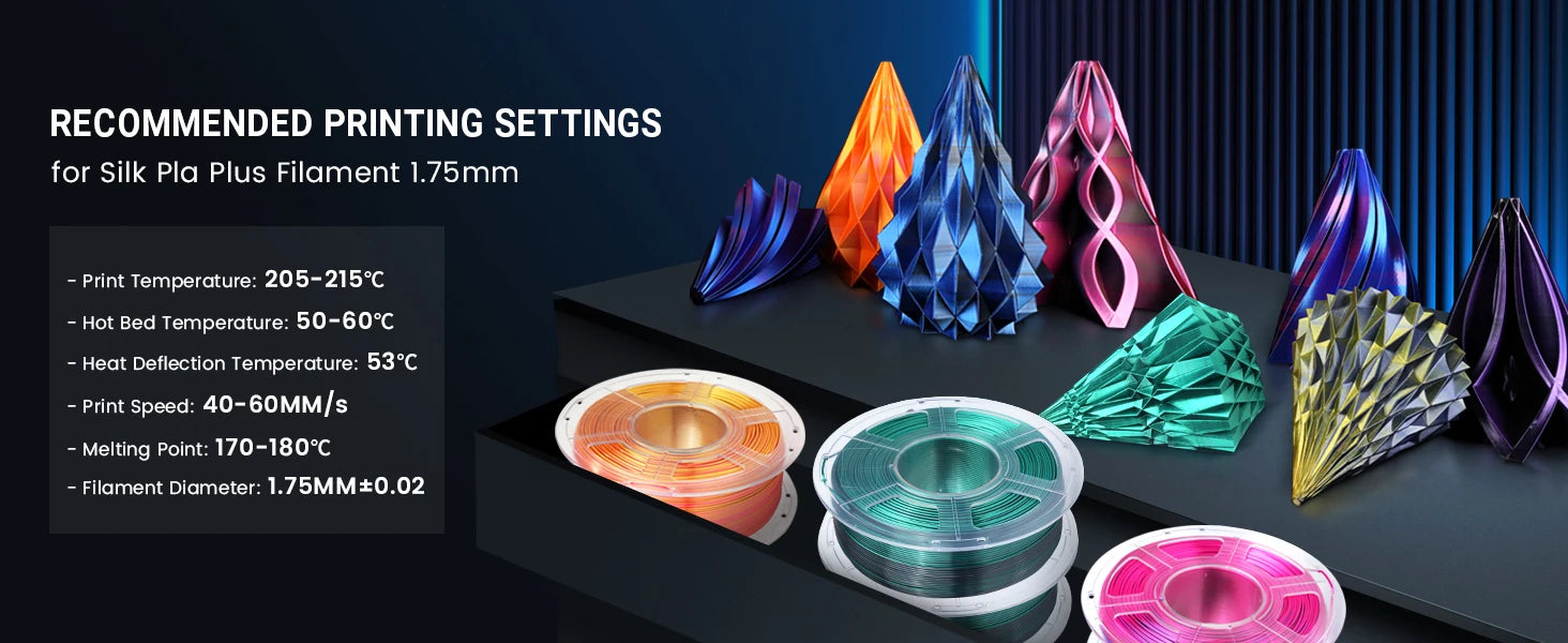 SUNLU PLA PLUS Silk 3D Printer Filament 1.75mm Double/Triple Tone Shiny Silk Textures Gradient Colors for Most FDM 3D Printers