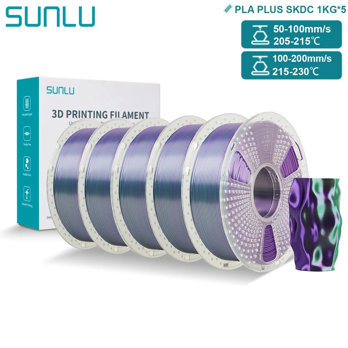 SUNLU PLA PLUS Silk 3D Printer Filament 1.75mm Double/Triple Tone Shiny Silk Textures Gradient Colors for Most FDM 3D Printers