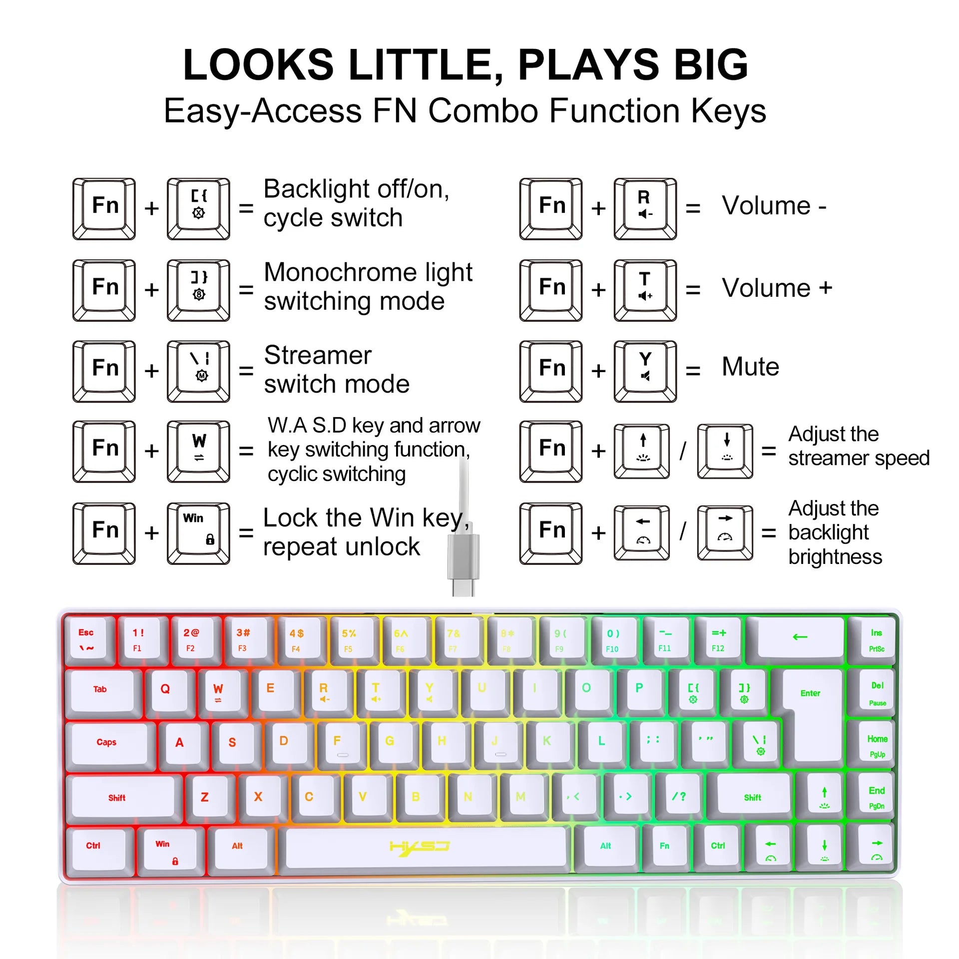 Keyboard 68 Keys RGB Backlight Small Portable Office Computer Membrane Keyboard For Windows Tablet Laptop Game