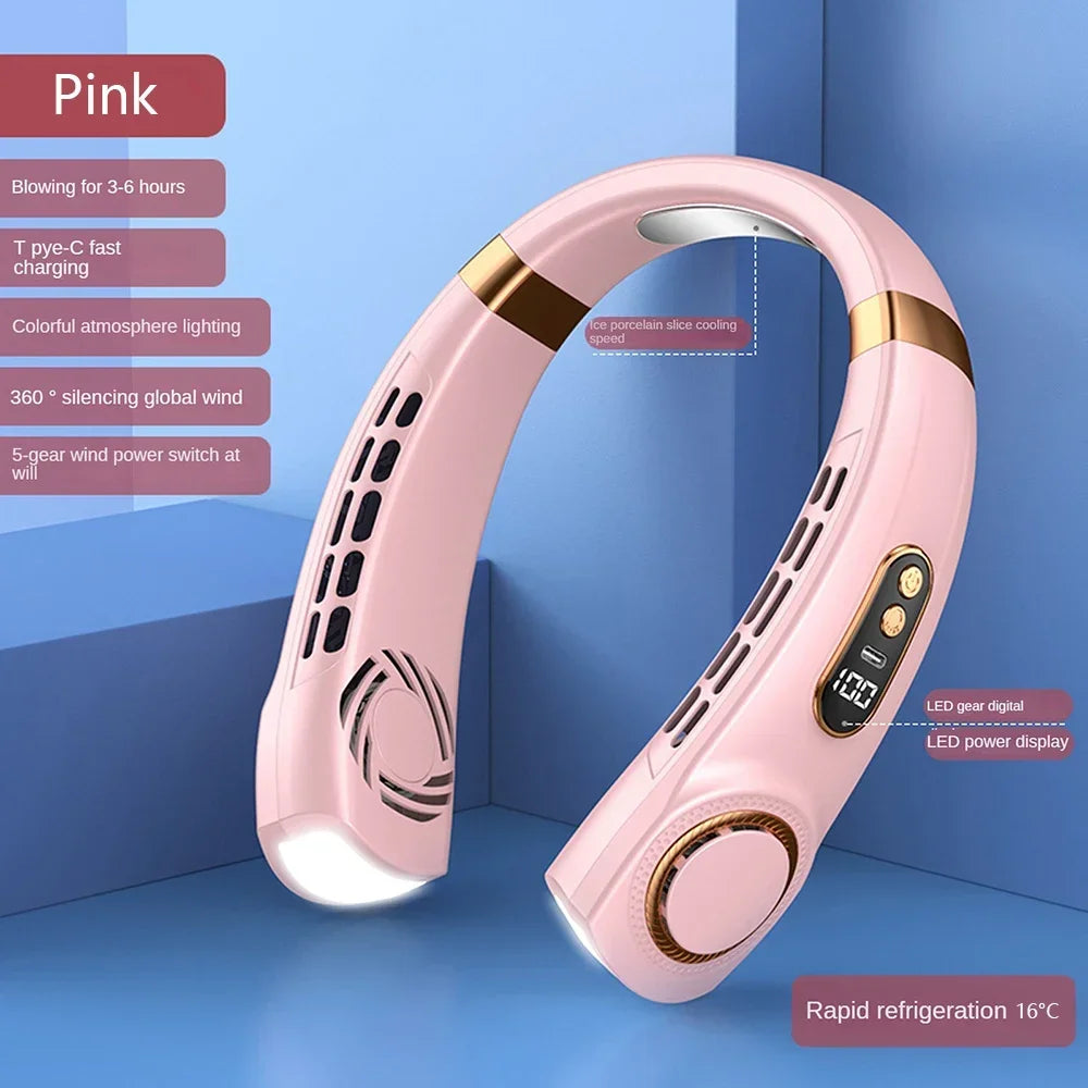 Mini Hanging Neck Fan Portable Bladeless Neck Fan Air Cooler Digital Display Rechargeable Air Conditioner Neck Ventilator