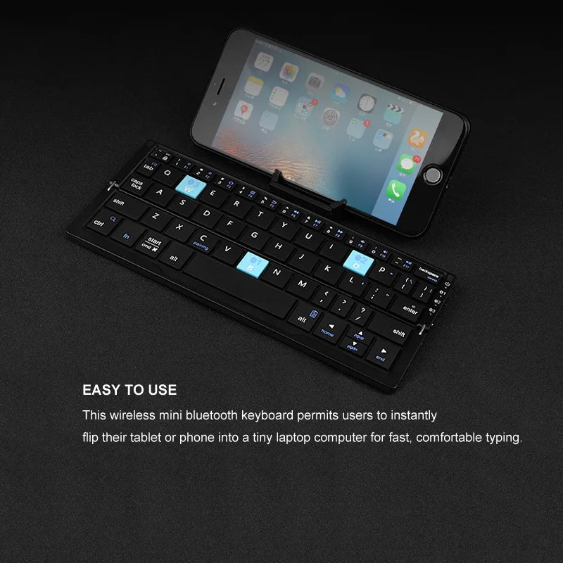 B.O.W. Mini Folding Bluetooth Keyboard Wireless Keypad Support3 Devices With Stand Rechargeable Foldable Keyboard for Phone Tablet