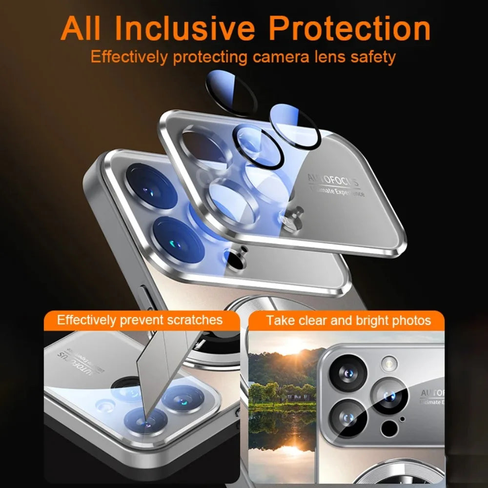 Luxury Glass Camera For Magesafe Magnetic Wireless Charge Case For iPhone 17 16 13 14 15 11 12 Pro Max Air Plus Shockproof Cover