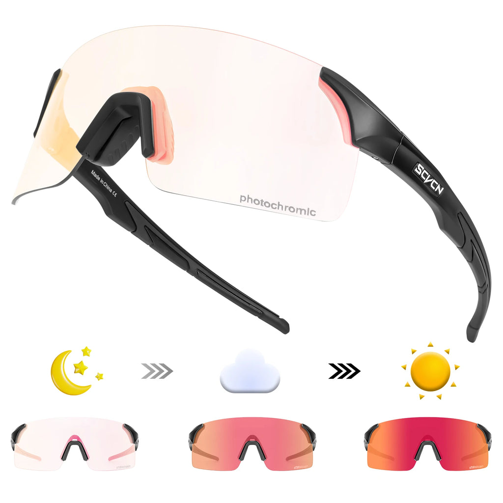 SCVCN Photochromic Cycling Sunglasses UV400 Cycling Glasses Sports Goggles Bicycle Eyewear Sunglasses Outdoor MTB Bike Glasses