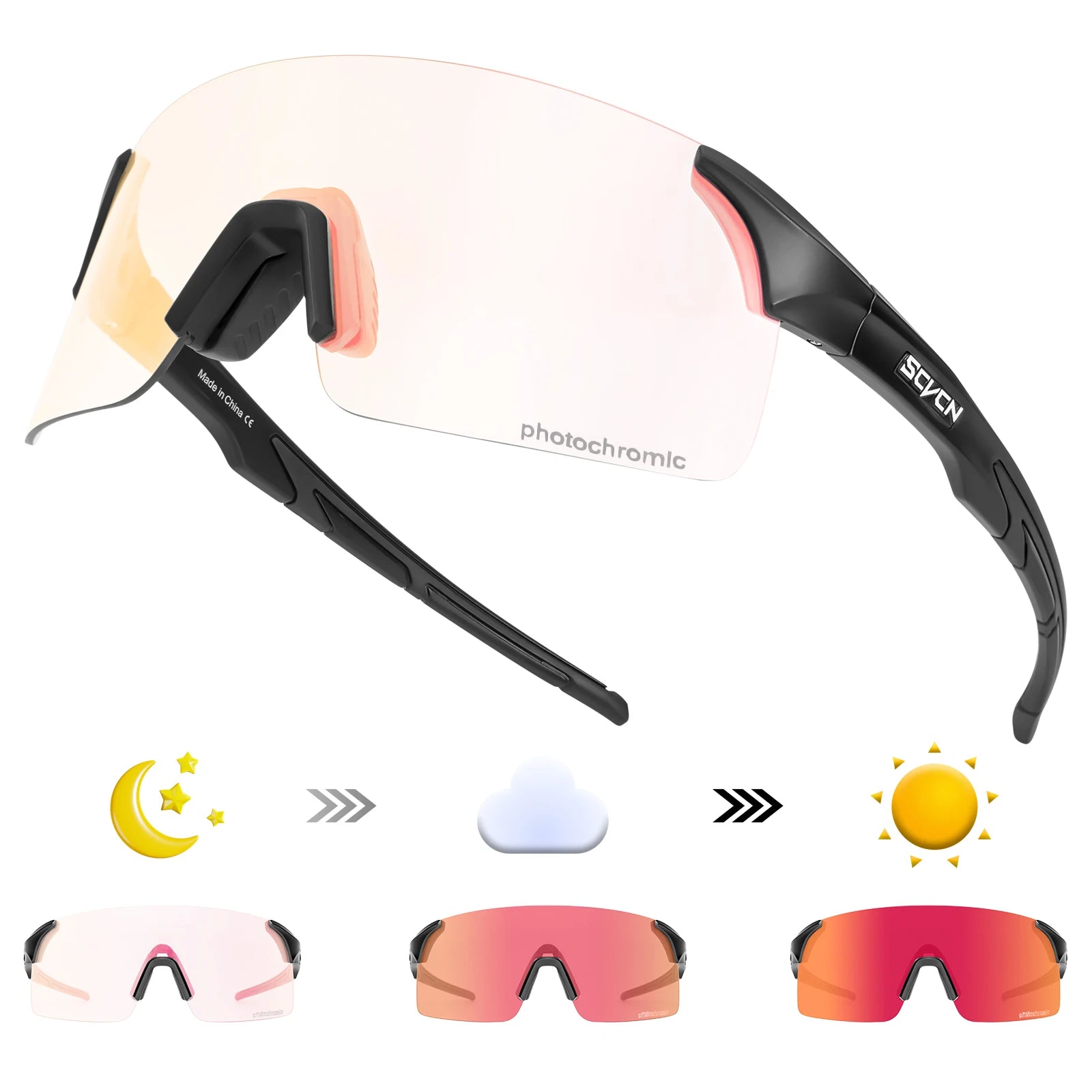 SCVCN Photochromic Cycling Sunglasses UV400 Cycling Glasses Sports Goggles Bicycle Eyewear Sunglasses Outdoor MTB Bike Glasses