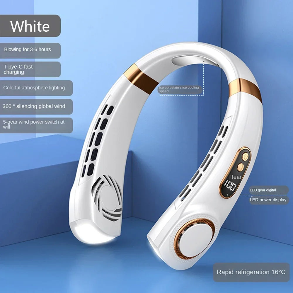 Mini Hanging Neck Fan Portable Bladeless Neck Fan Air Cooler Digital Display Rechargeable Air Conditioner Neck Ventilator