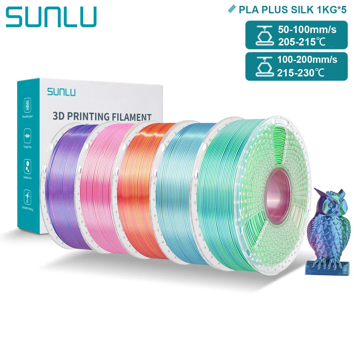 SUNLU PLA PLUS Silk 3D Printer Filament 1.75mm Double/Triple Tone Shiny Silk Textures Gradient Colors for Most FDM 3D Printers