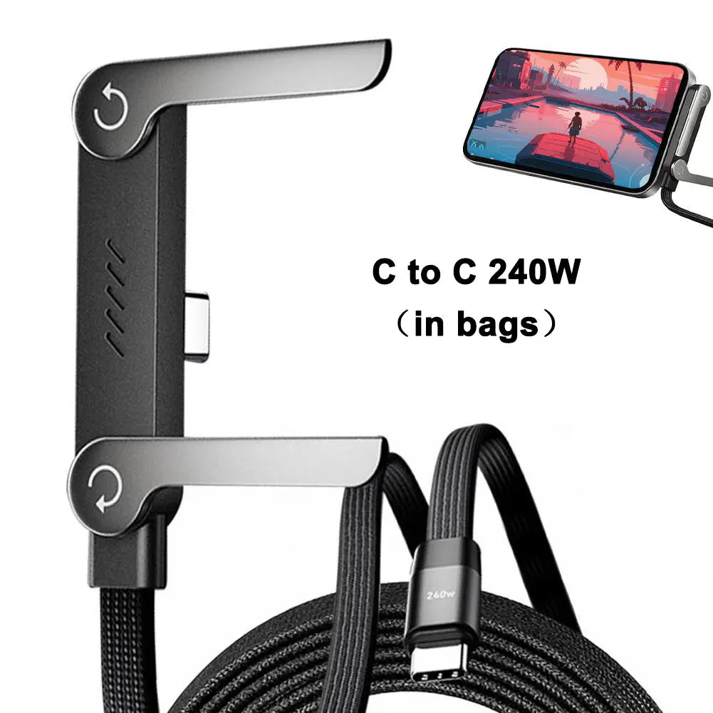 Foldable Charging Cable With Integrated Stand Fast Charging Cable Phone Tablet 240W Ultra-Fast Data Cable Phone Holder