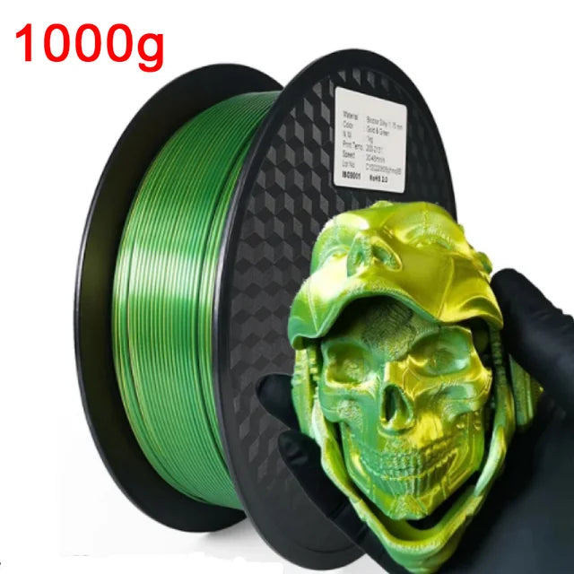 Dual Color Filament Silk PLA 1.75mm 1kg 500g 250g 3D Printer Plastic Material Two Colors Filament PLA Black Red Green Bundle New
