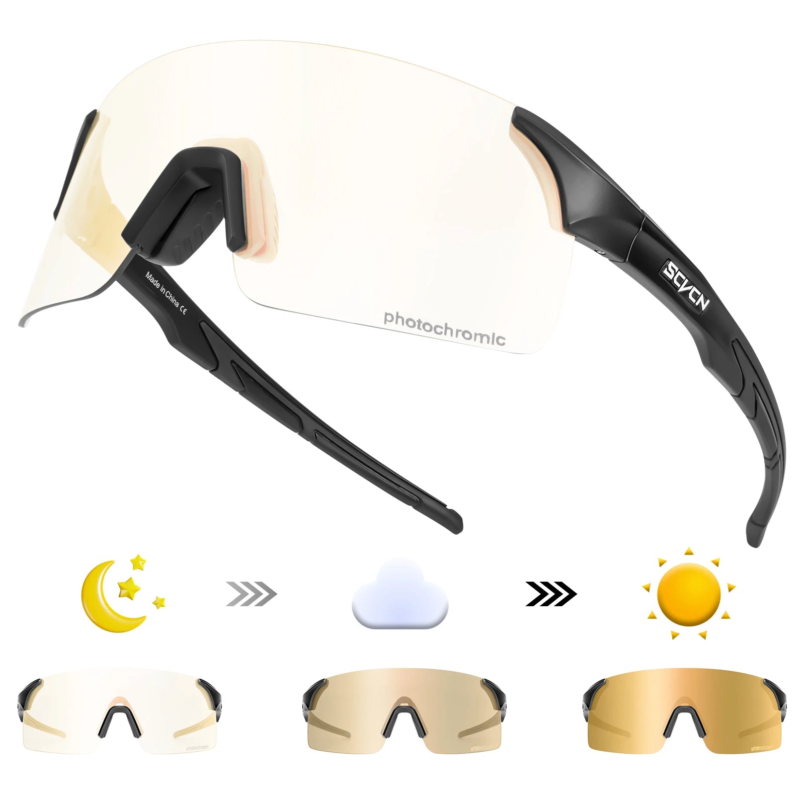 SCVCN Photochromic Cycling Sunglasses UV400 Cycling Glasses Sports Goggles Bicycle Eyewear Sunglasses Outdoor MTB Bike Glasses