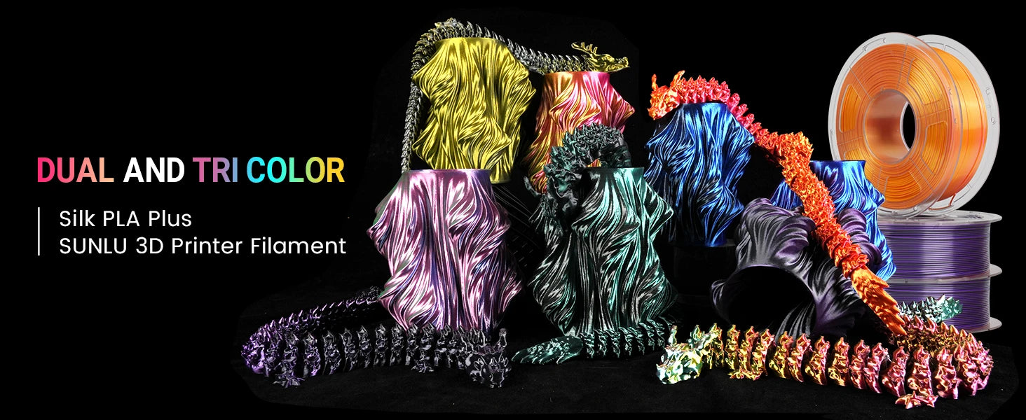 SUNLU PLA PLUS Silk 3D Printer Filament 1.75mm Double/Triple Tone Shiny Silk Textures Gradient Colors for Most FDM 3D Printers