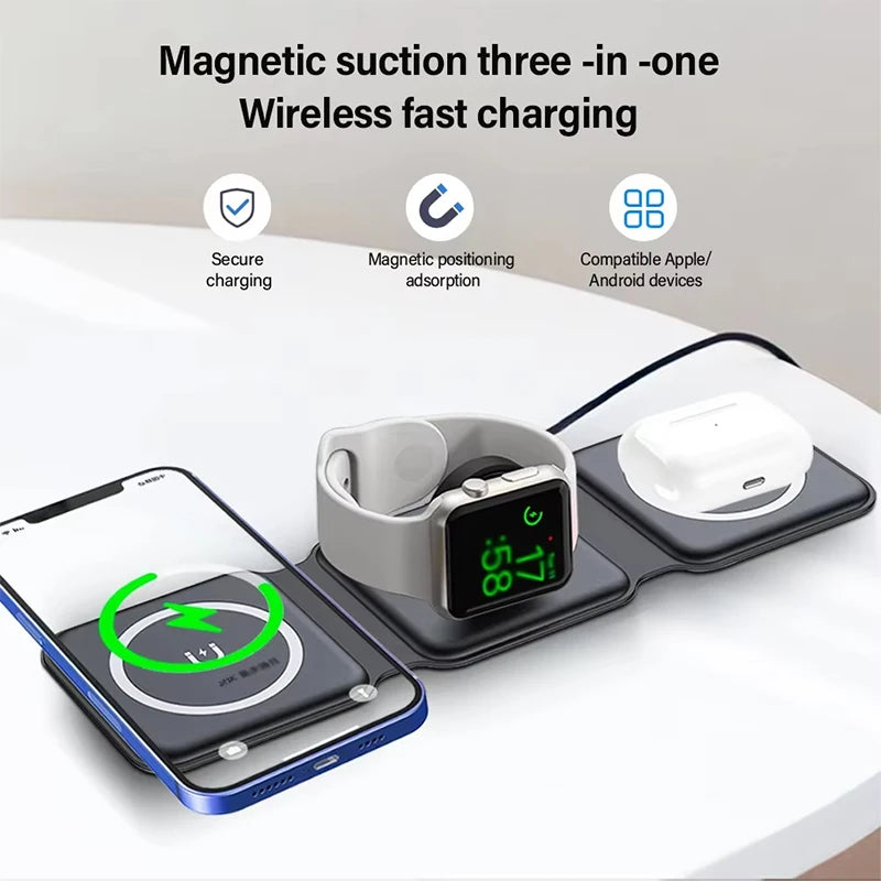 30W 3 in 1 Quick Multi-function Foldable Chargers Safe Magnetic Wireless Charger Portable Charger for iPhone IWatch AirPods