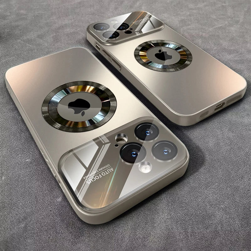 Luxury Glass Camera For Magesafe Magnetic Wireless Charge Case For iPhone 17 16 13 14 15 11 12 Pro Max Air Plus Shockproof Cover