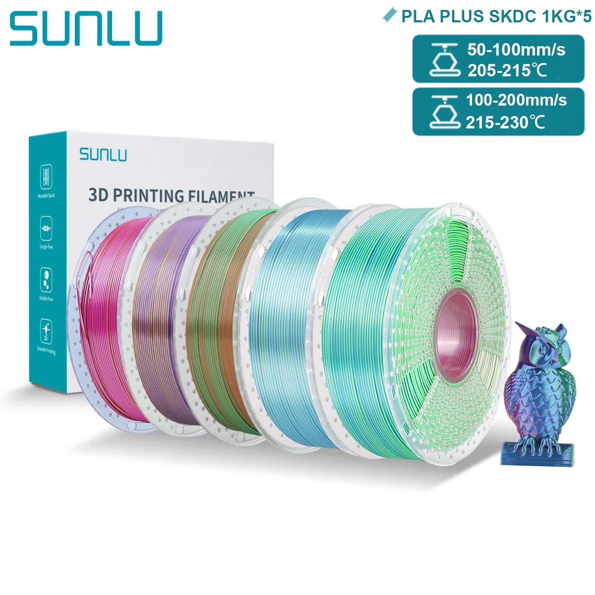 SUNLU PLA PLUS Silk 3D Printer Filament 1.75mm Double/Triple Tone Shiny Silk Textures Gradient Colors for Most FDM 3D Printers
