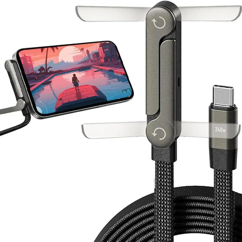 Foldable Charging Cable With Integrated Stand Fast Charging Cable Phone Tablet 240W Ultra-Fast Data Cable Phone Holder